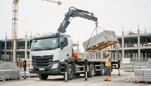 Location de camion avec bras de levage sur chantier